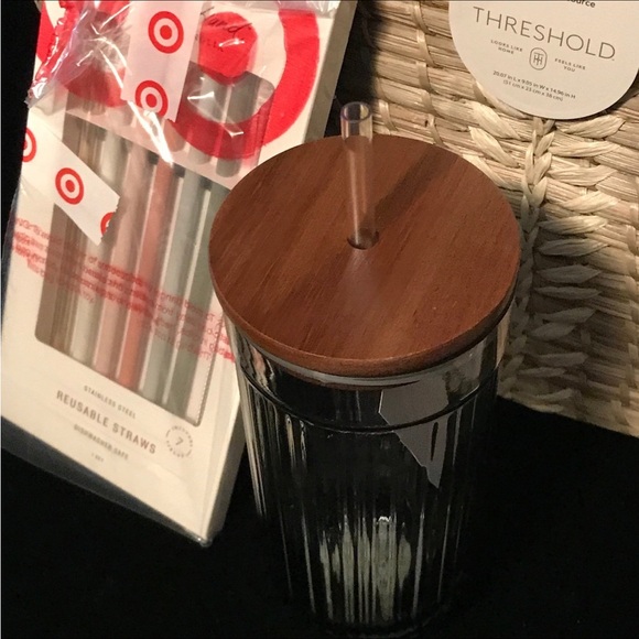 21oz Fluted Glass Tumbler w/Wood Lid Green + 7pc Straw Set - Hearth & Hand - Picture 10 of 11